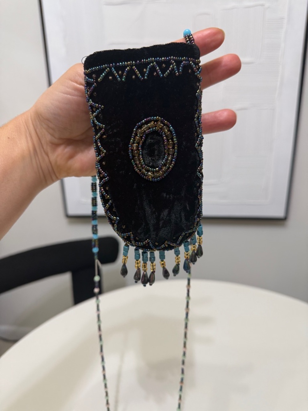 Beaded Velvet Mini Crossbody Bag in Black boho style - Picture 3 of 3